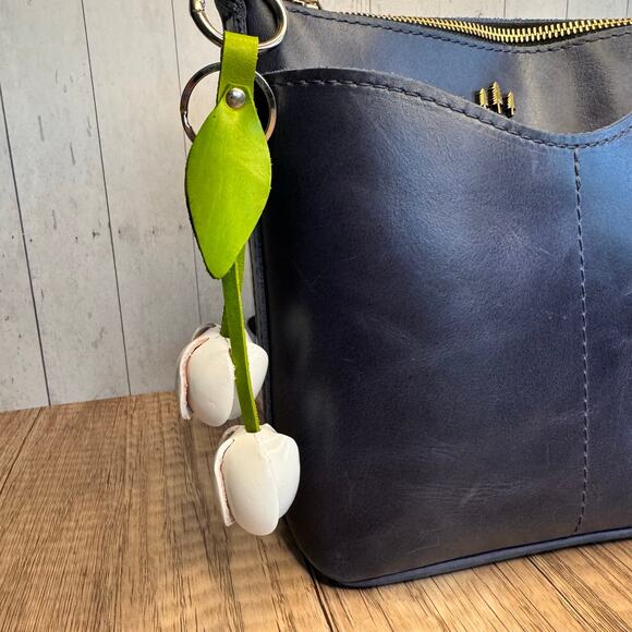 Leather White Tulip Purse Charm Genuine Leather Tulip Spring Flower Bag Charm - Picture 3 of 6